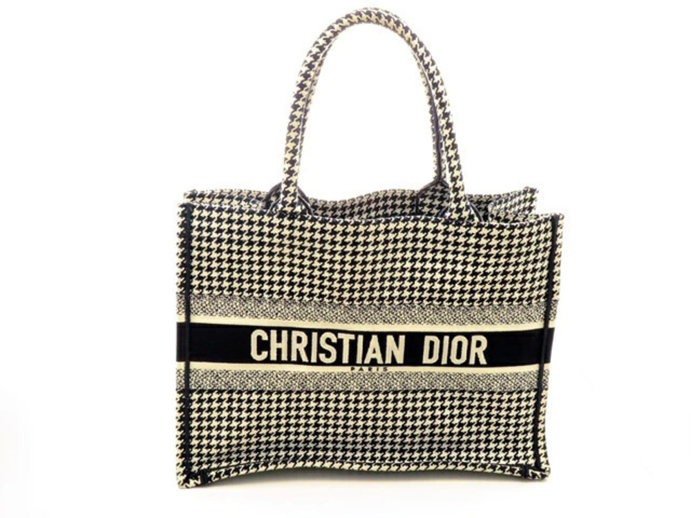 Christian Dior Book Tote Bag Houndstooth Embroidery